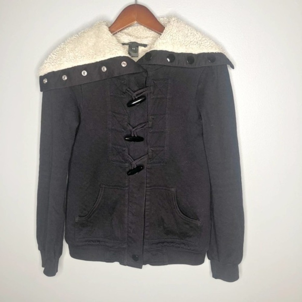 Marc Jacobs black toggle front coat faux shearling toggle button front coat